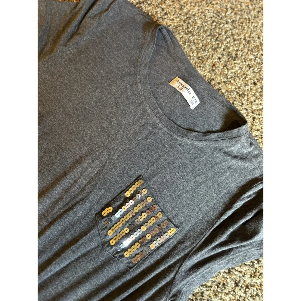 Abercrombie Kids Gray‎ Tshirt Dress Size 15/16 Sequin Pocket Short Sleeve